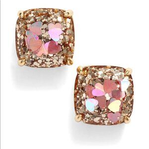 Kate Spade Pink Square Gold Glitter Heart Gumdrop Stud Earrings